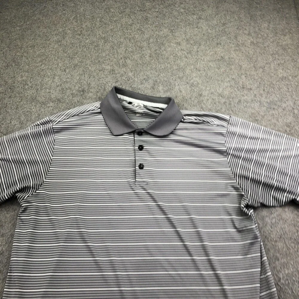 Adidas Polo Shirt Mens XL Gray Striped Knit Moisture Wicking Short Sleeve Golf
